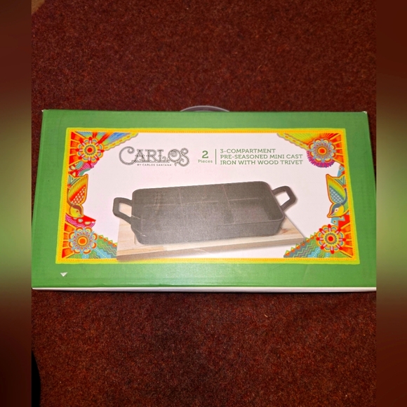 New!  Carlos Santana Cast Iron Dish With Serving Tray - Picture 1 of 7